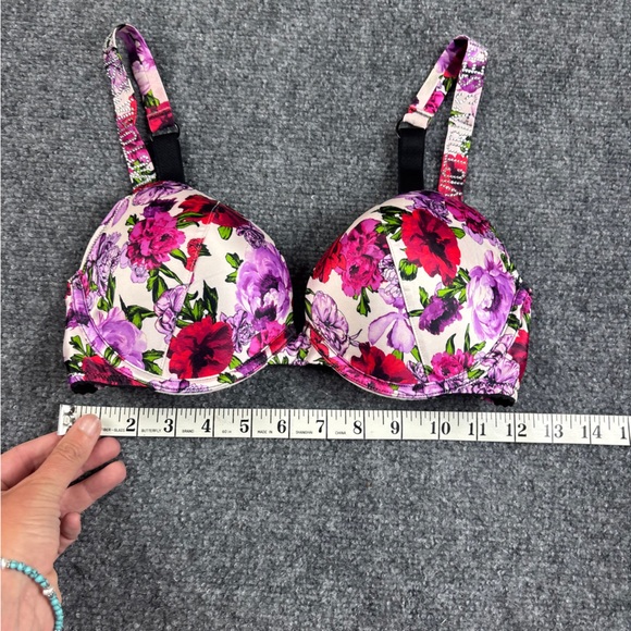 VICTORIA’S SECRET Very Sexy Push Up Bra Rhinestone Strap Red/Purple Floral - 32C - Picture 6 of 7